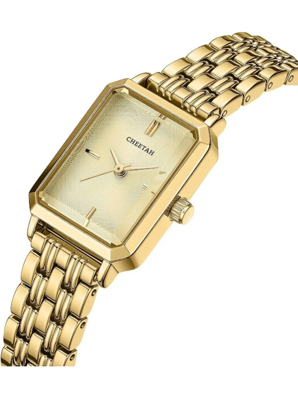 Women's Gold Two Tone Rectangular Dial Stainless Steel Bracelet Wrist Watch